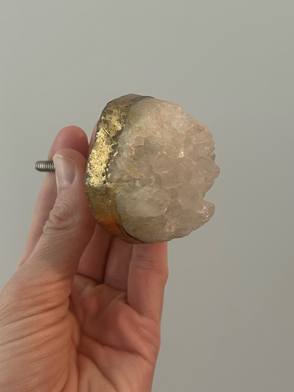 SET of 5 Clear Quartz Geode Drawer Knobs with Gold Trim Home Decor Accent